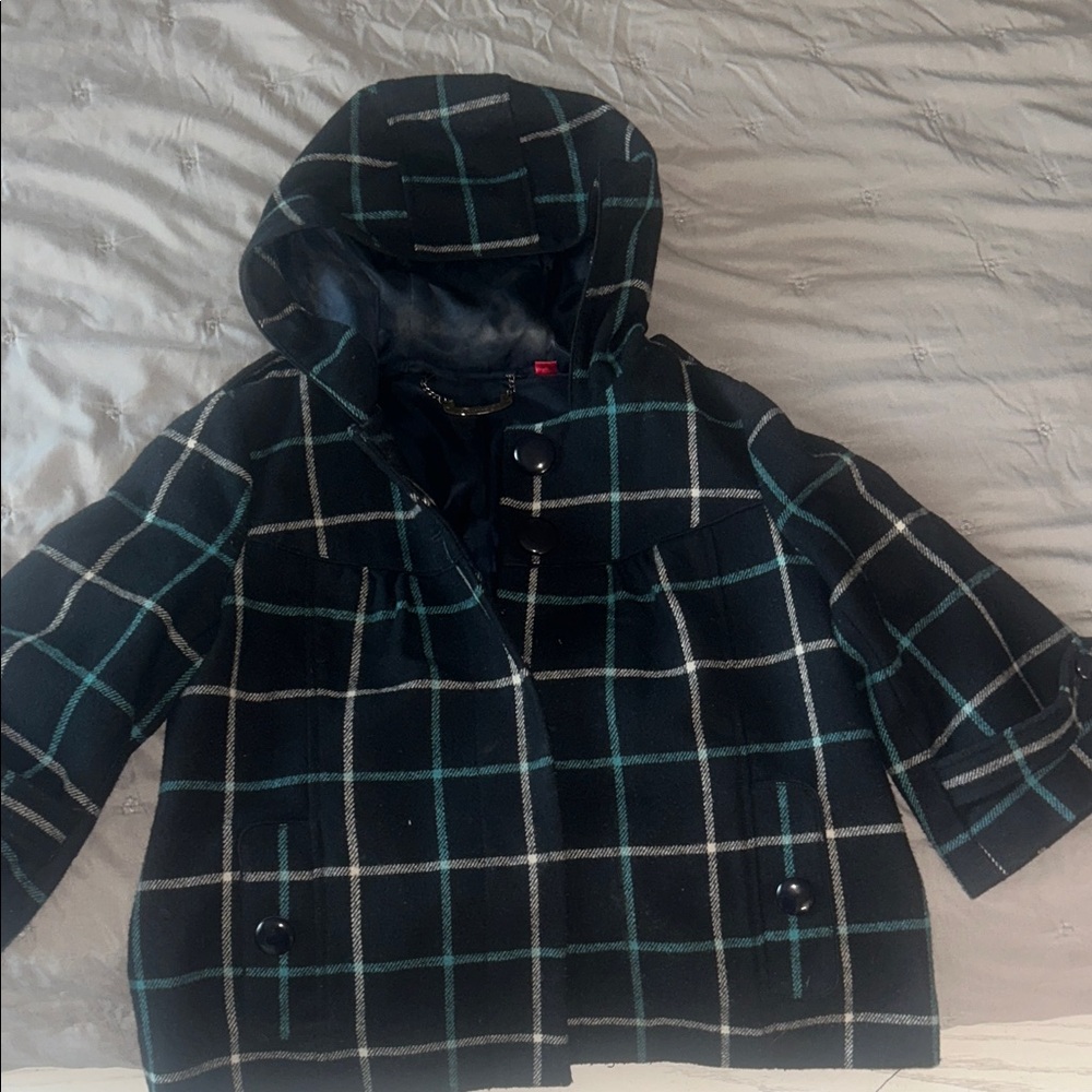 Forever 21 Checkered Pea Coat - Blue and White